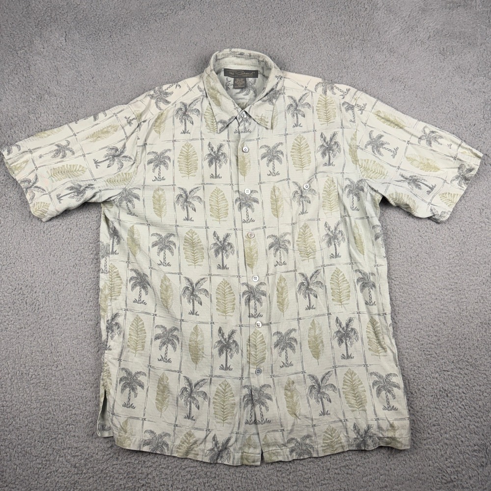 Tori Richard Shirt Mens LargeGreen Silk Palm Tree Hawaiian Button Up Aloha